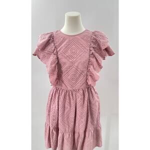 Sea New York Vienne Pink Eyelet Ruffle Dress Open Back Flutter Sleeve Mini M